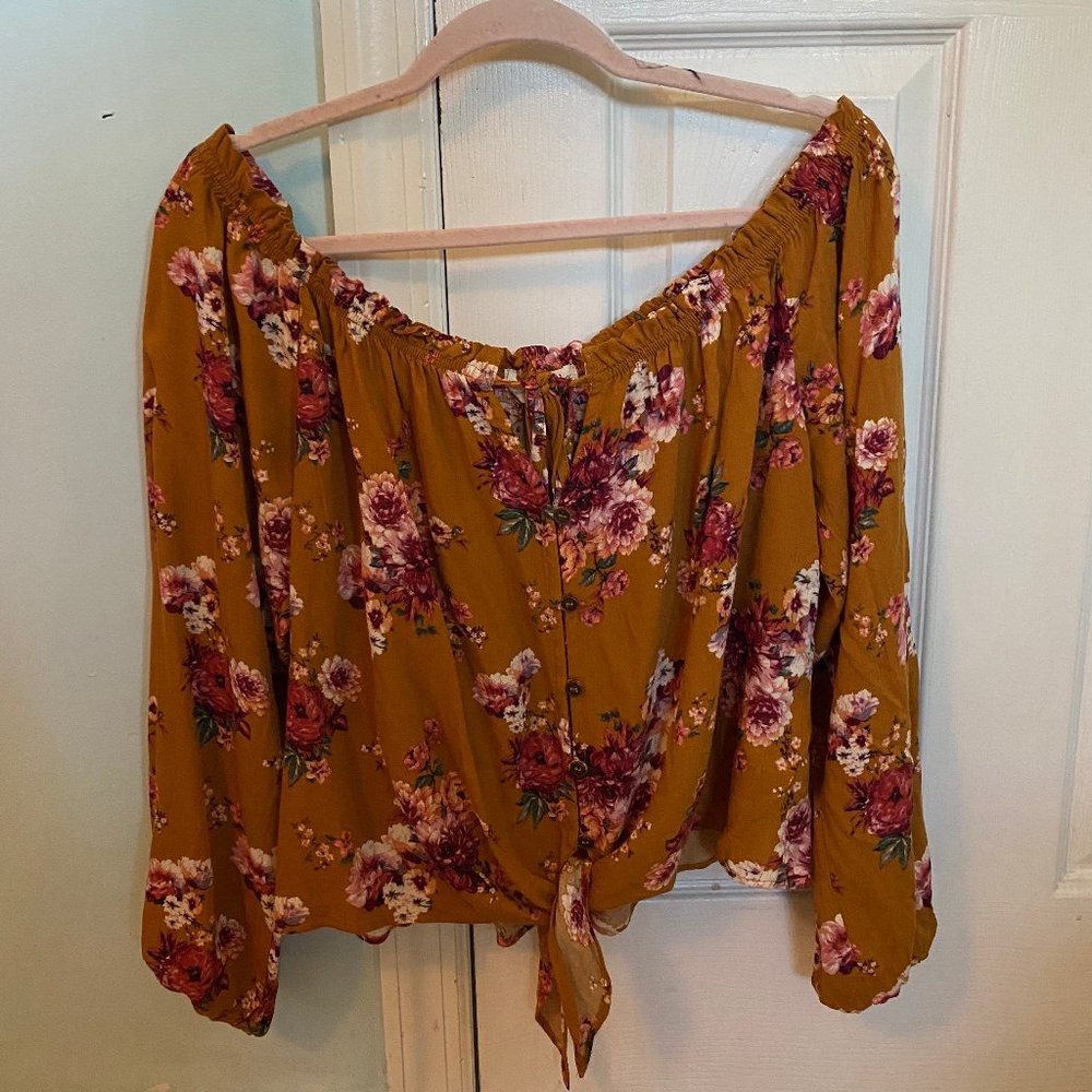 Off the shoulder tie floral blouse